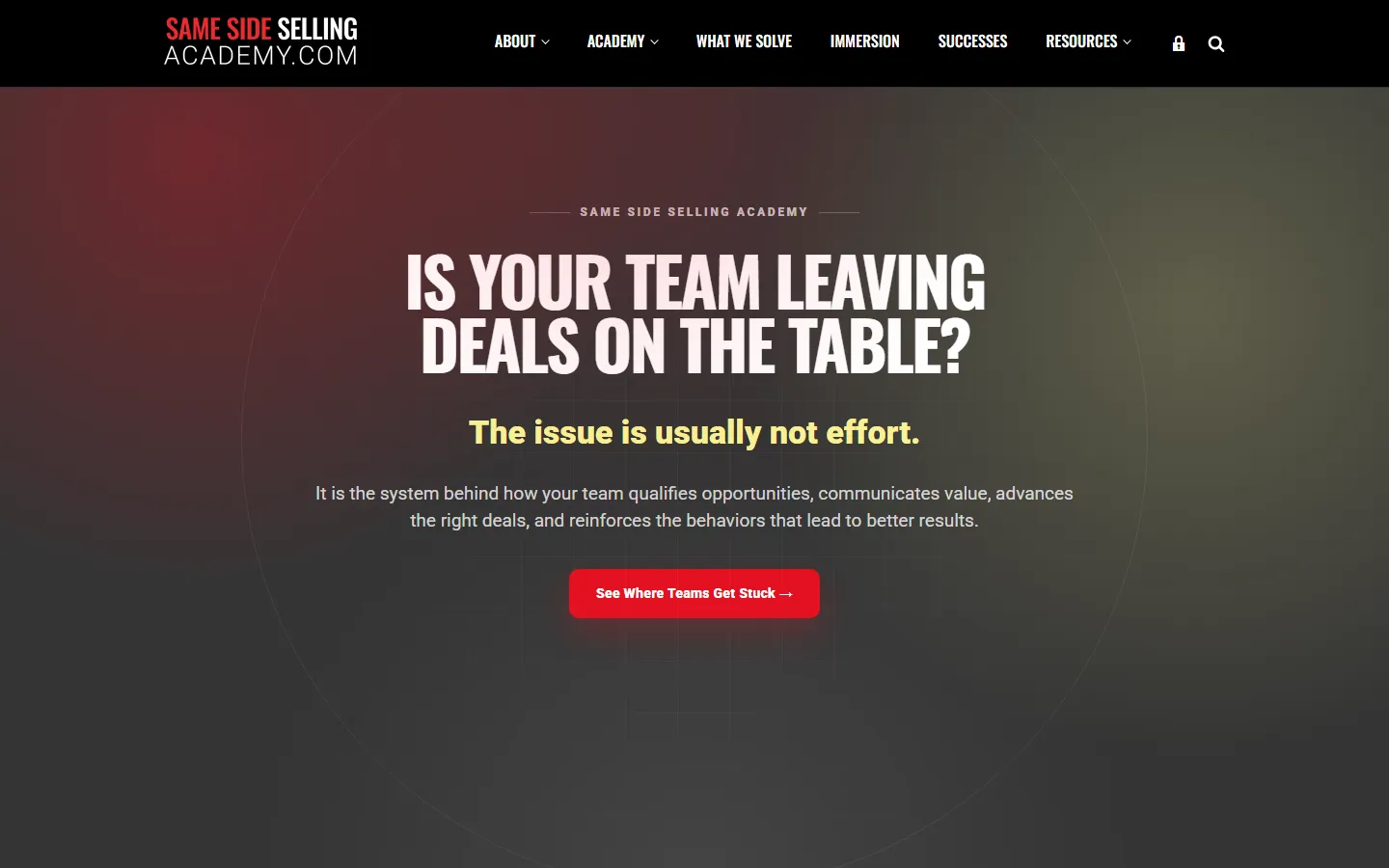 Same Side Selling Academy website, desktop view